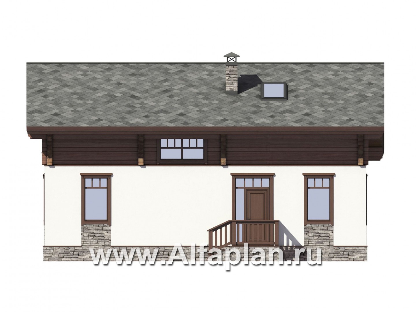 Проекты домов Альфаплан - Мансардный дом из комбинированных материалов - изображение фасада №2