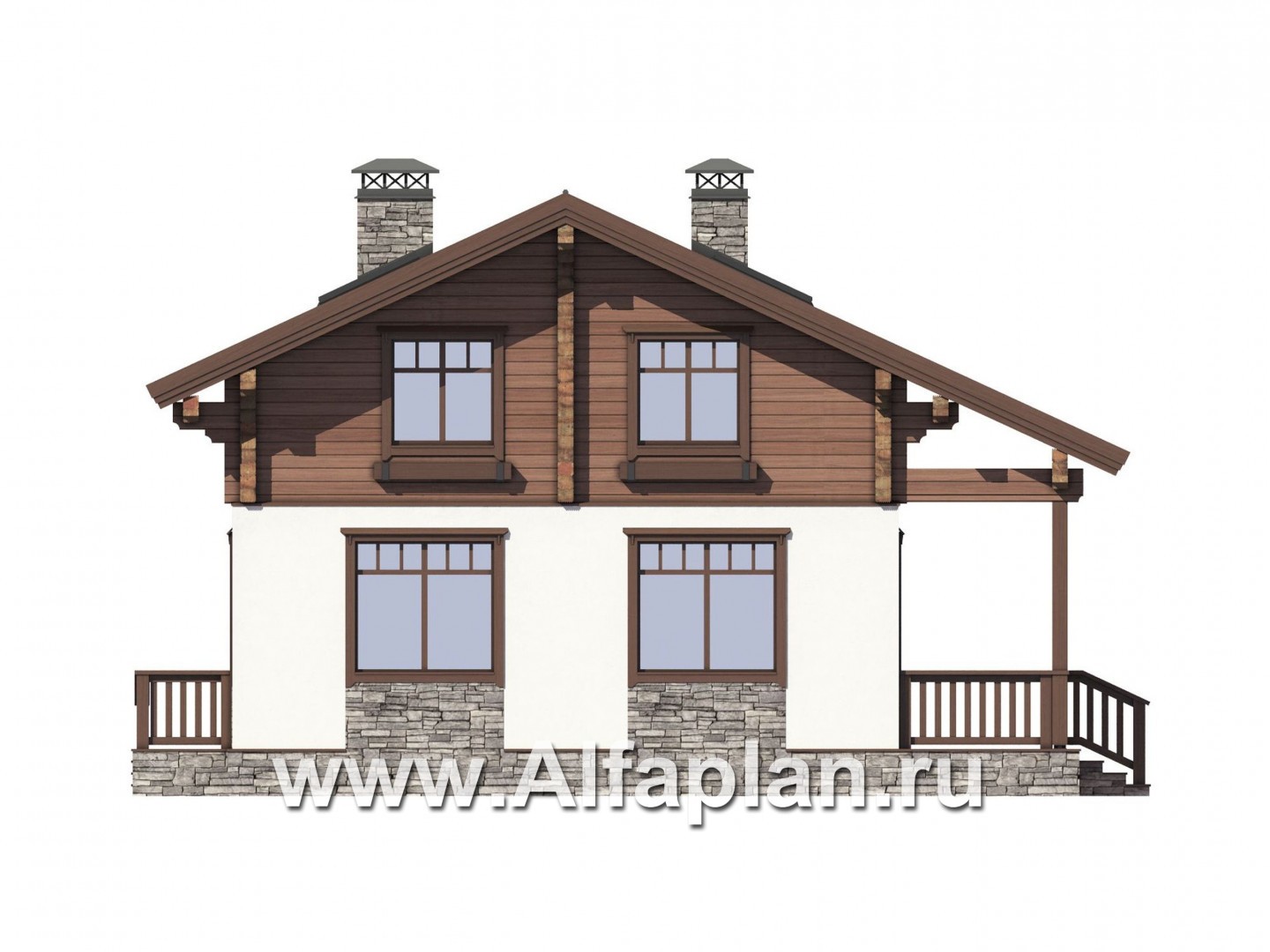 Проекты домов Альфаплан - Мансардный дом из комбинированных материалов - изображение фасада №4