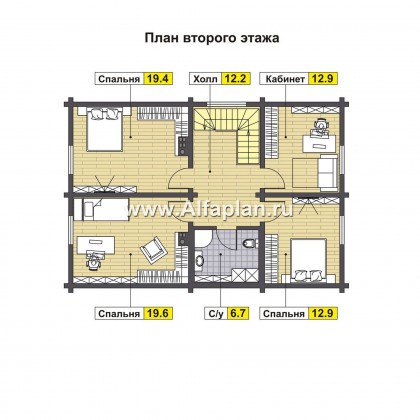 Проект дома с мансардой, планировка две спальни на 1 эт, с террасой,в стиле шале - превью план дома