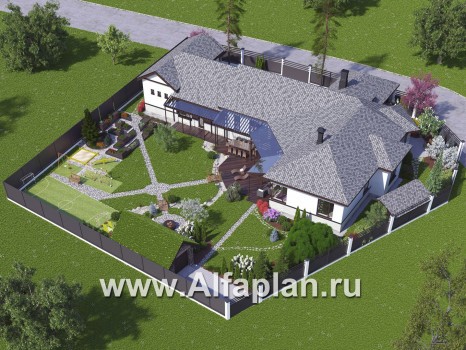 Проекты домов Альфаплан - «Модуль» — одноэтажный дом с бассейном и гостевой квартирой - превью дополнительного изображения №1
