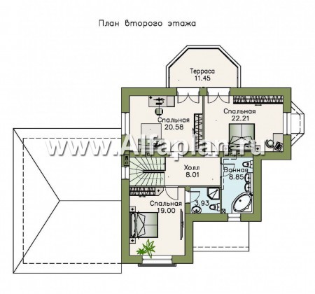 «Приорат» - проект коттеджа с мансардой, кабинет на 1 эт, с террасой и с эркером, с гаражом на 2 авто - превью план дома