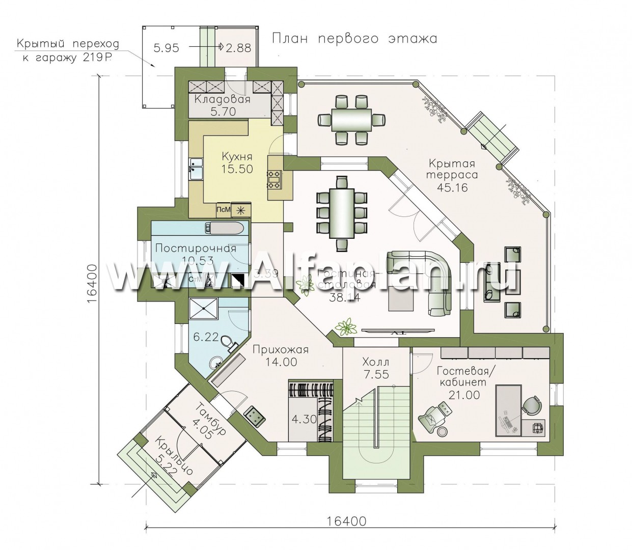Проекты домов Альфаплан - "Эдем" - эксклюзивный двухэтажный коттедж с большим гаражом 219Р - план проекта №1