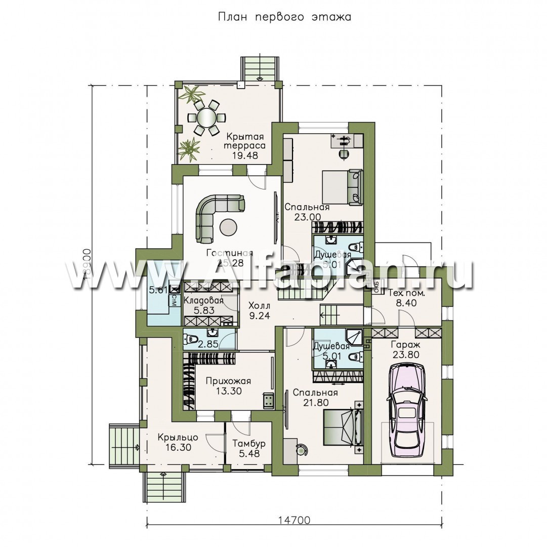 Проекты домов Альфаплан - «Беатрис»- дом с гостиной и столовой на 2-ом этаже - изображение плана проекта №1