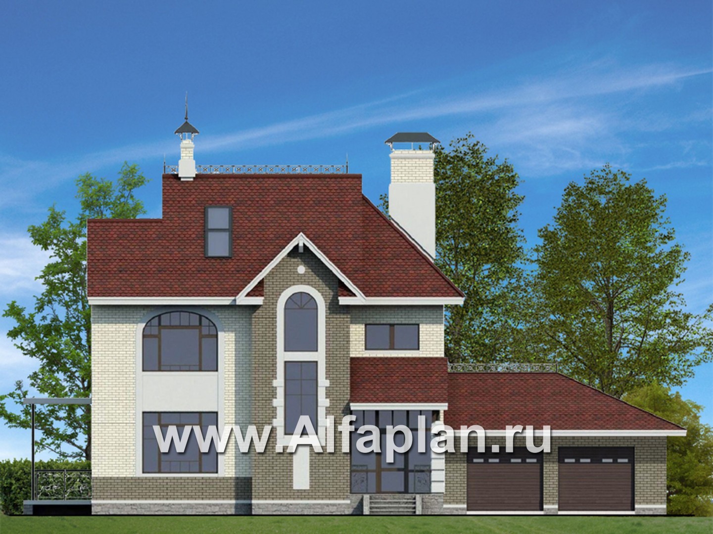 Проекты домов Альфаплан - «Дипломат Плюс» - дом с бильярдной и гаражом на два автомобиля - основное изображение