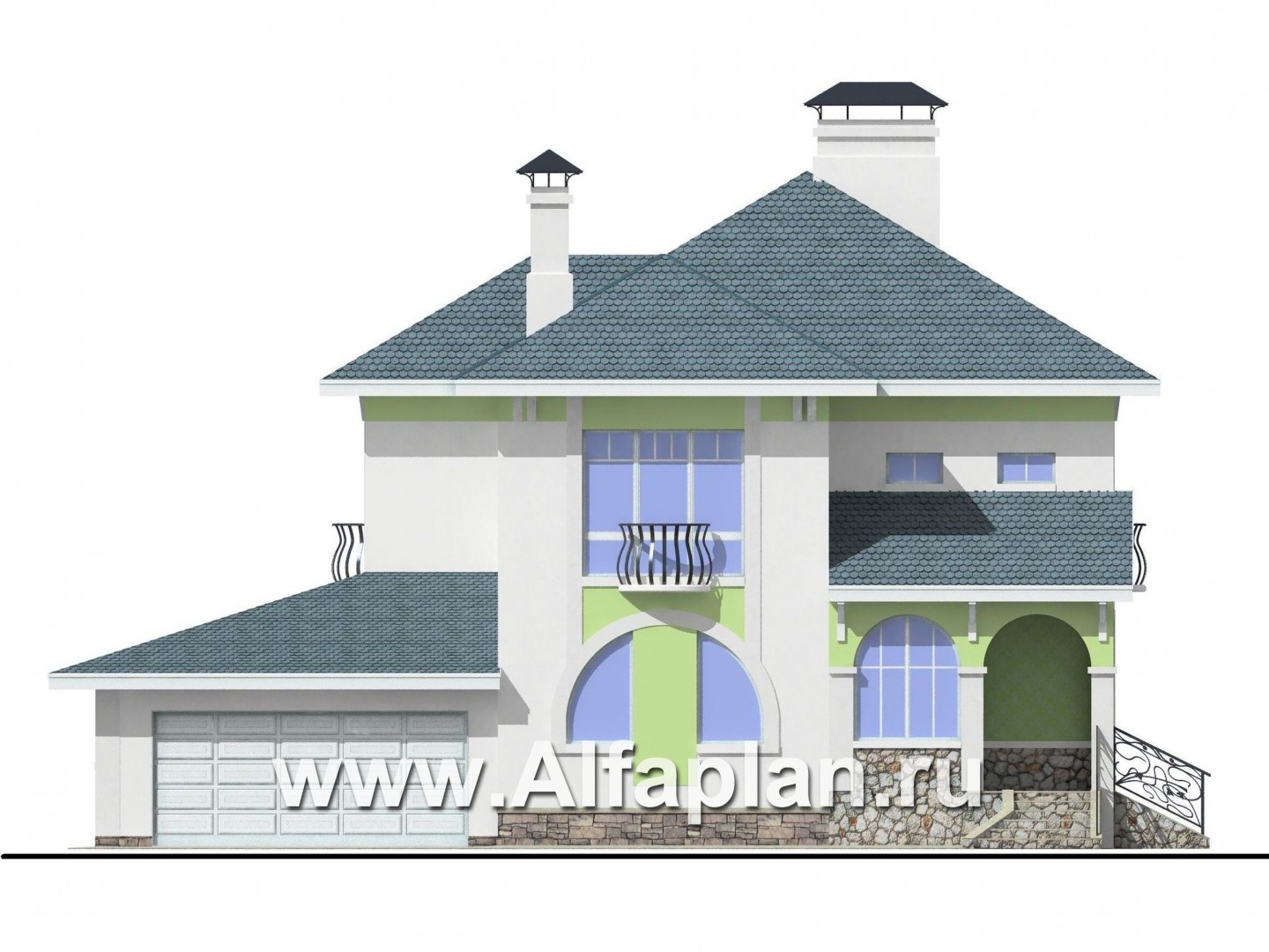 Проекты домов Альфаплан - «Палома» - респектабельный  особняк с большим гаражом - изображение фасада №1