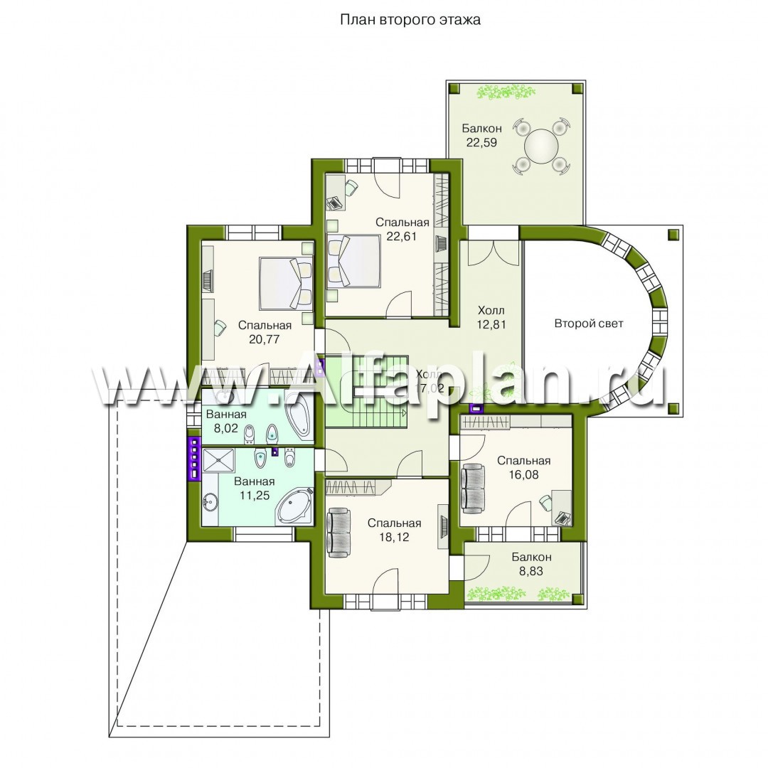Проекты домов Альфаплан - «Коралл»- респектабельный особняк с полукруглой гостиной - план проекта №2