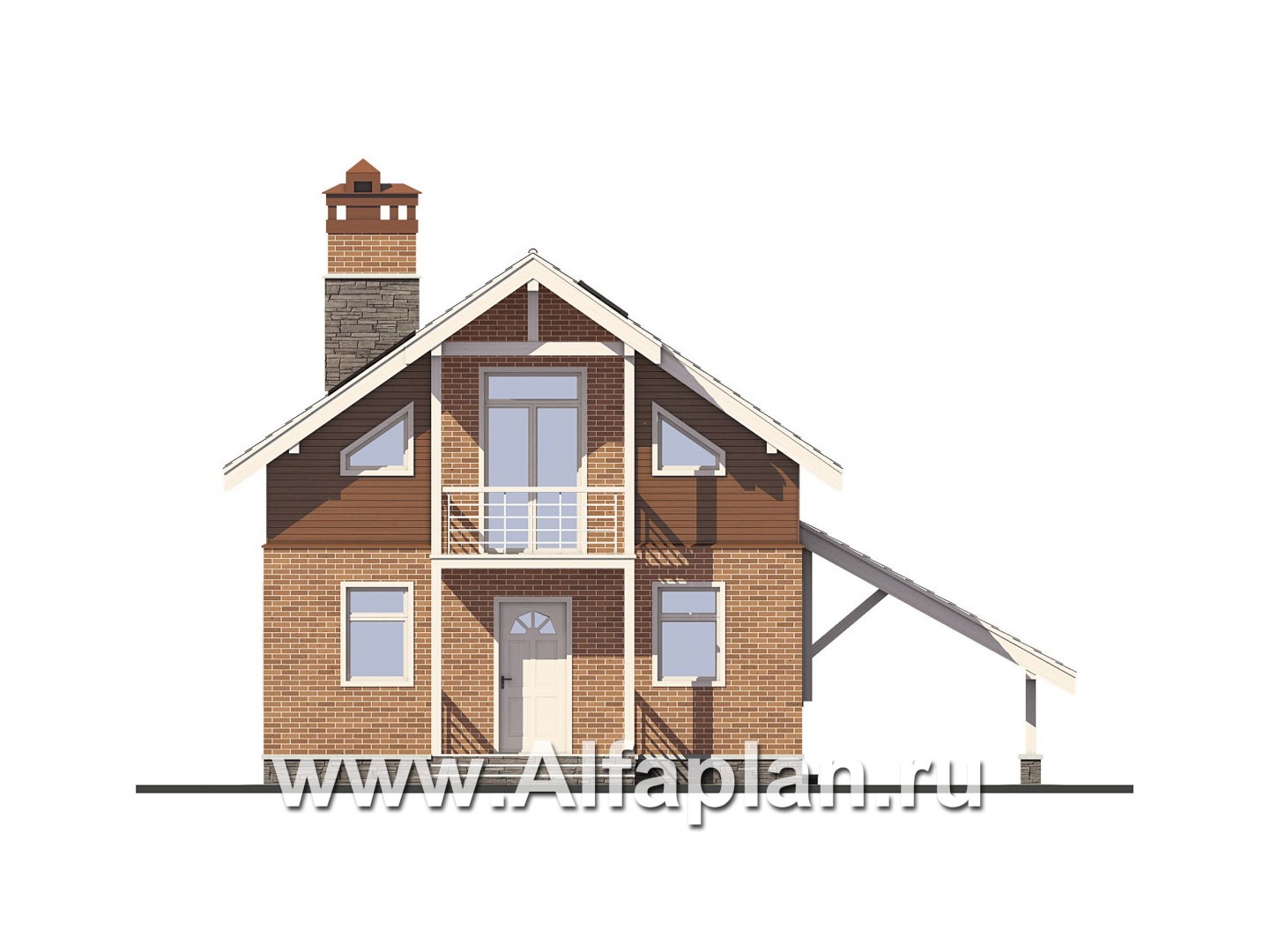 Проекты домов Альфаплан - Мансардный дом с террасой и навесом для машины - изображение фасада №1