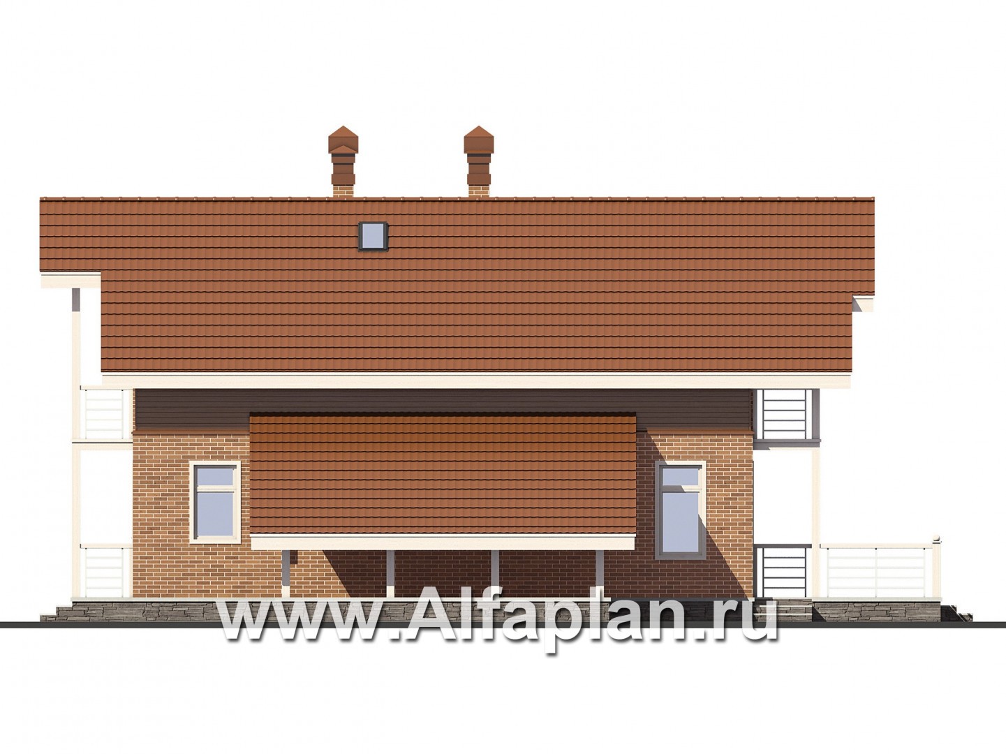 Проекты домов Альфаплан - Мансардный дом с террасой и навесом для машины - изображение фасада №2