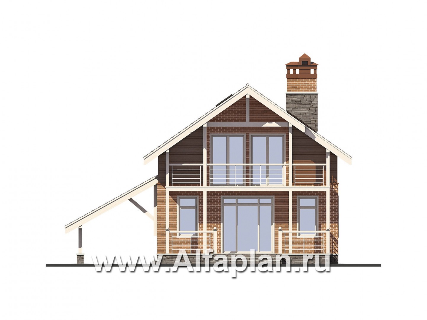 Проекты домов Альфаплан - Мансардный дом с террасой и навесом для машины - изображение фасада №4