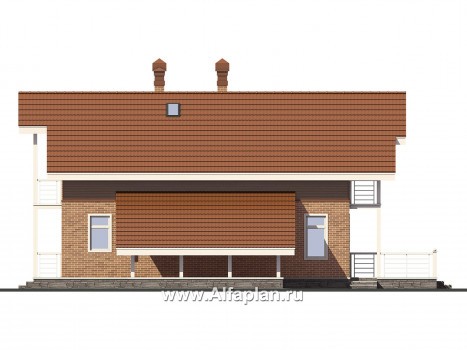 Проекты домов Альфаплан - Мансардный дом с террасой и навесом для машины - превью фасада №2