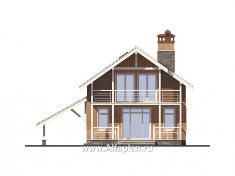 Проекты домов Альфаплан - Мансардный дом с террасой и навесом для машины - превью фасада №4