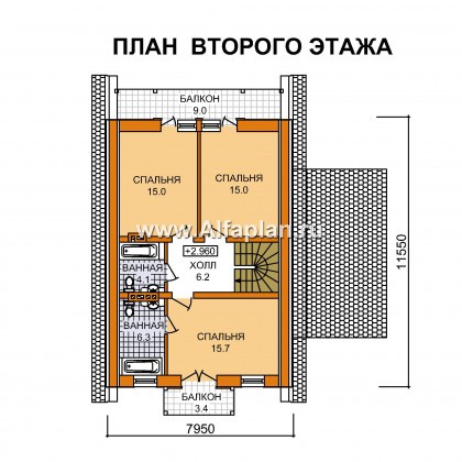 Проект дома с мансардой, из газобетона, с террасой и навесом на 1 авто - превью план дома