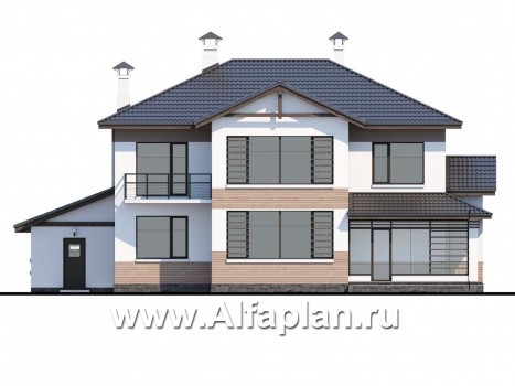 «Аутентик» - проект двухэтажного дома, с террасой и балконом, планировка с лестницей в центре, с нарадом на 2 авто - превью фасада дома