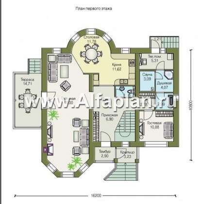 Проекты домов Альфаплан - «Суперстилиса» - проект дома с комфортной  планировкой - превью плана проекта №1