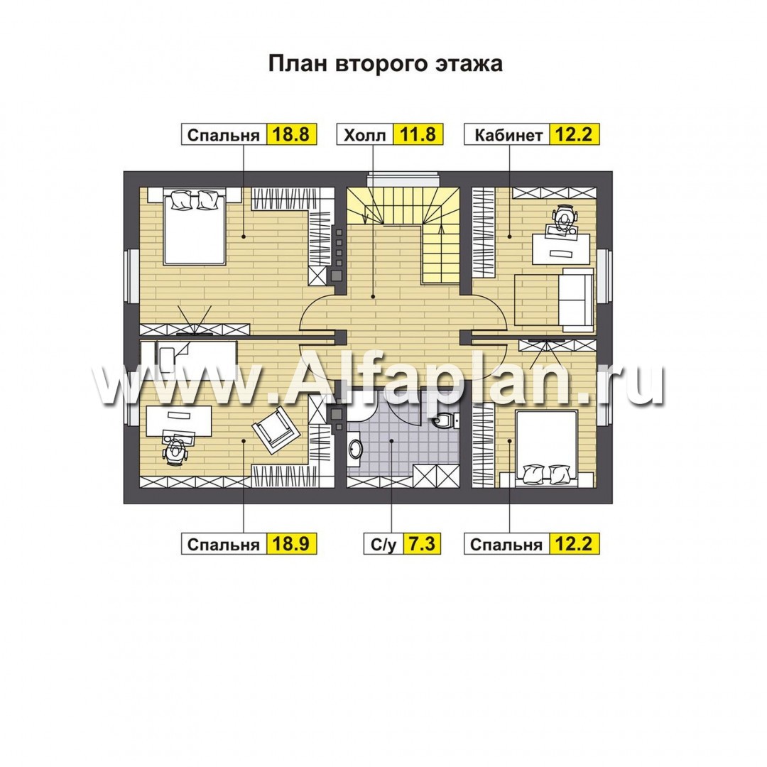 Проекты домов Альфаплан - Двухэтажный дом для большой семьи(6 спален) - изображение плана проекта №2