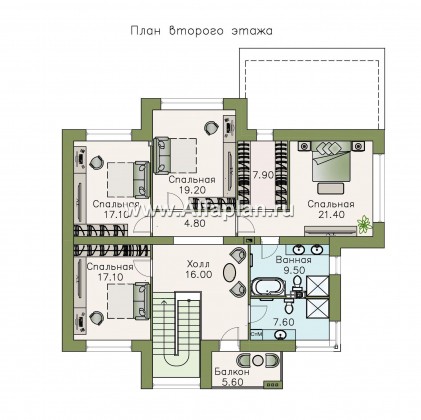 «Киприда» — проект двухэтажного дома в современном стиле, мастер спальня, с террасой - превью план дома