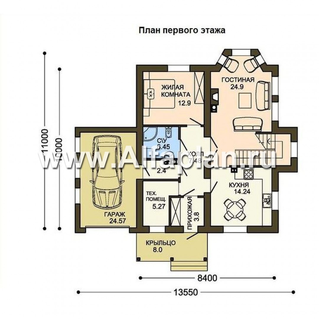 Проекты домов Альфаплан - Экономичный и компактный дом с гаражом - изображение плана проекта №1