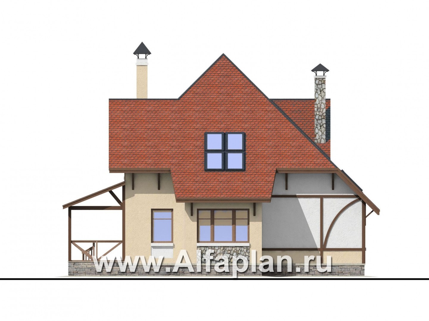 Проекты домов Альфаплан - «Зонненхаус» - коттедж  с солнечной гостиной - изображение фасада №3
