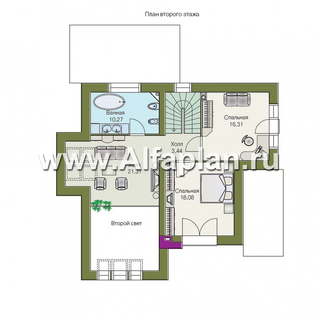 Проекты домов Альфаплан - «Зонненхаус» - коттедж  с солнечной гостиной - изображение плана проекта №2