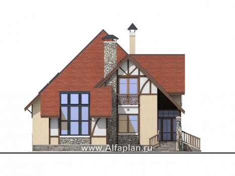 Проекты домов Альфаплан - «Зонненхаус» - коттедж  с солнечной гостиной - превью фасада №1