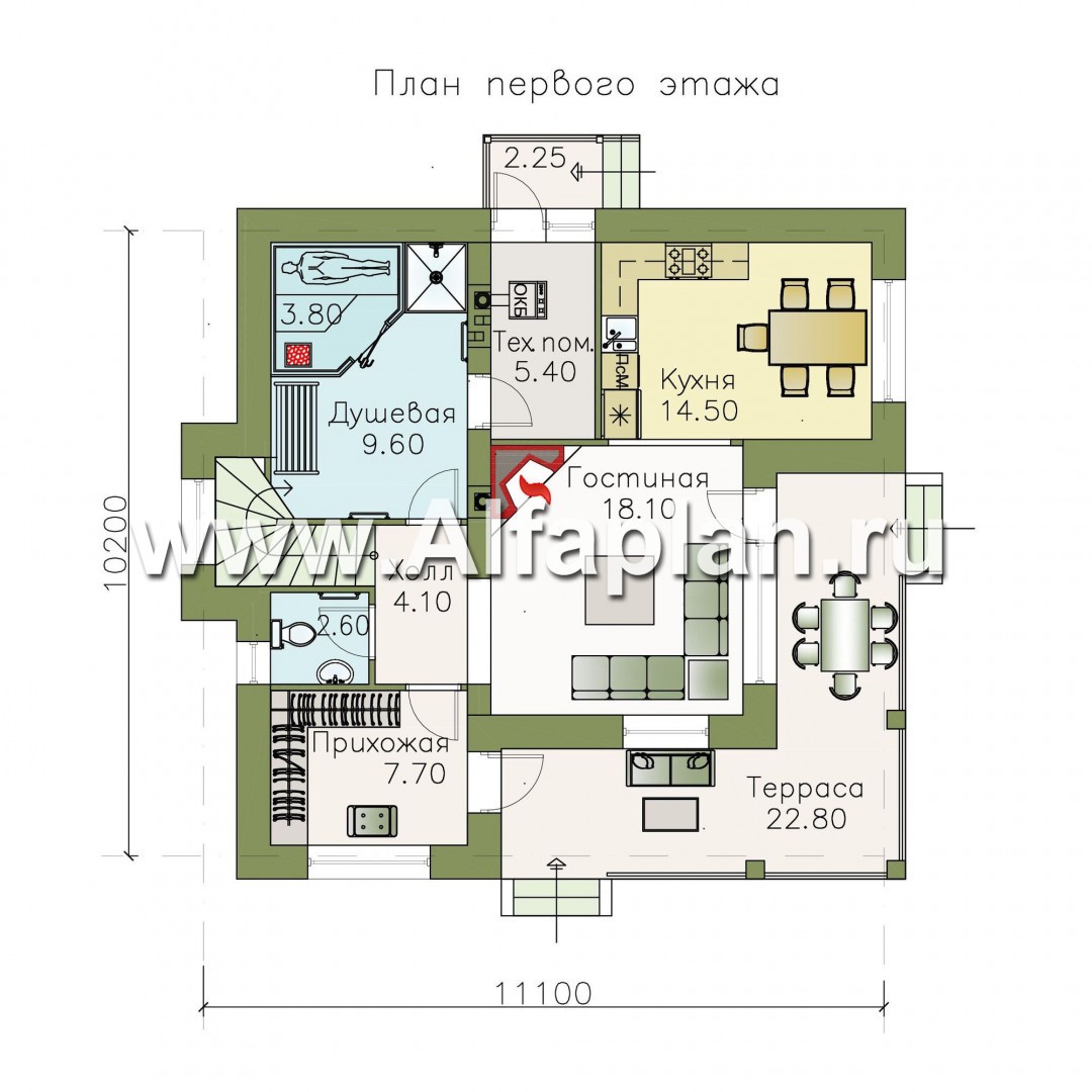 Проекты домов Альфаплан - Мансардный дом с угловым планом - изображение плана проекта №1