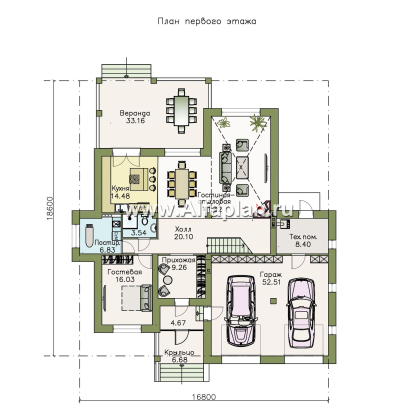 Проекты домов Альфаплан - «Привилегия» - элегантный коттедж с большим гаражом и террасой - превью плана проекта №1