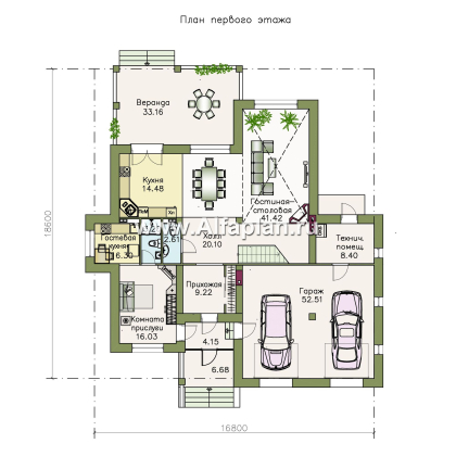 Проекты домов Альфаплан - «Привилегия» - элегантный коттедж с большим гаражом и террасой - превью плана проекта №3