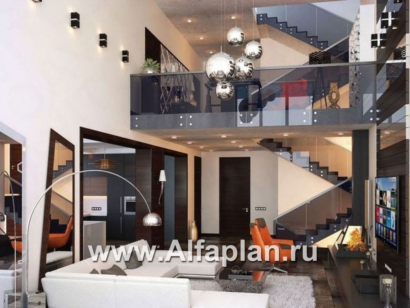 Проекты домов Альфаплан - «Три  семерки»- современный особняк с большими окнами - дополнительное изображение №3