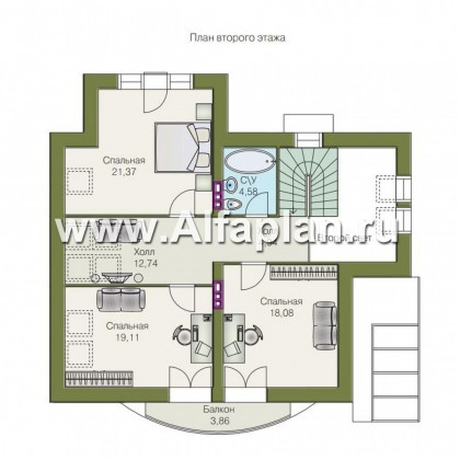 Проекты домов Альфаплан - «Свой остров» - коттедж с полукруглой гостиной и мансардными окнами - превью плана проекта №2