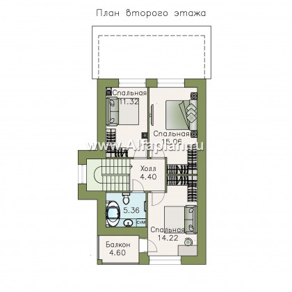 «Арс» - проект двухэтажного дома с мансардой, с террасой, в современном стиле для узкого участка - превью план дома