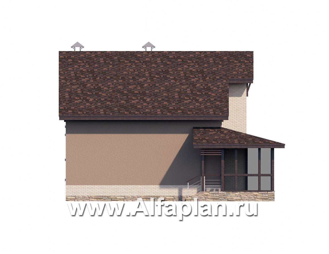 Проекты домов Альфаплан - «Регата» - проект дома с мансардой, столовая со вторым светом, с террасой, мастер спальня - изображение фасада №3