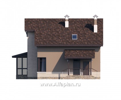 Проекты домов Альфаплан - «Регата» - проект дома с мансардой, столовая со вторым светом, с террасой, мастер спальня - превью фасада №2