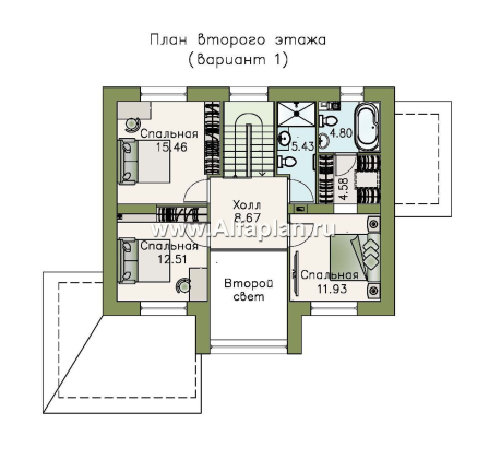 «Регата» - проект дома с мансардой, столовая со вторым светом, с террасой, гостиная со стороны террасы, мастер спальня - превью план дома