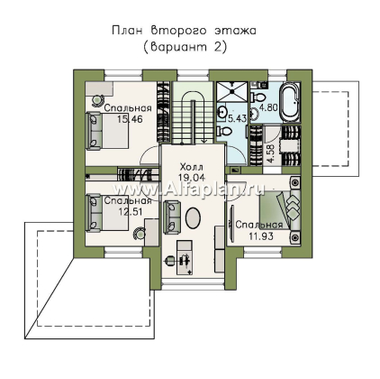 «Регата» - проект дома с мансардой, столовая со вторым светом, с террасой, гостиная со стороны террасы, мастер спальня - превью план дома