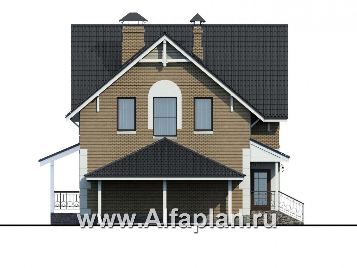 Проекты домов Альфаплан - Проект дома с мансардой из газобетона «Оптима», с террасой и гаражом - изображение фасада №3