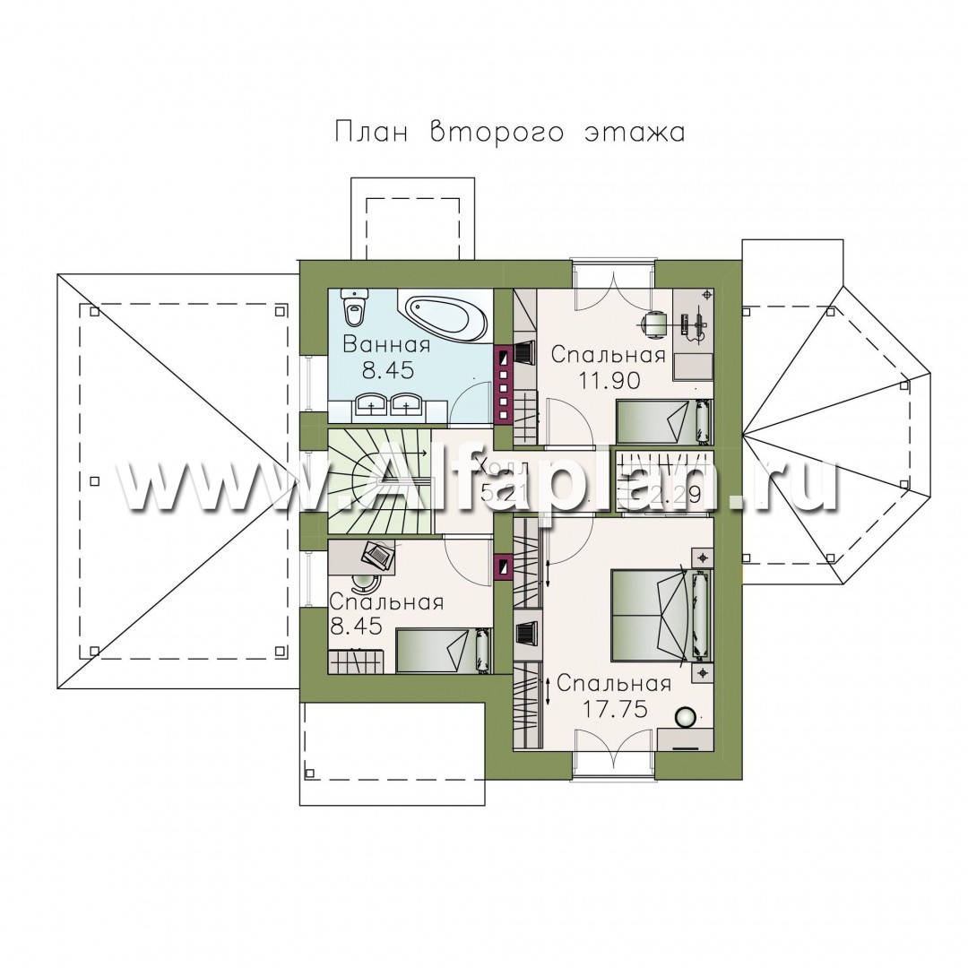 Проекты домов Альфаплан - Кирпичный дом «Оптима» с навесом и террасой - изображение плана проекта №2