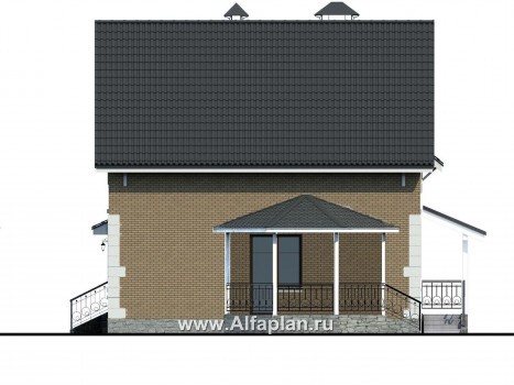 Проекты домов Альфаплан - Проект дома с мансардой из газобетона «Оптима», с террасой и гаражом - превью фасада №2