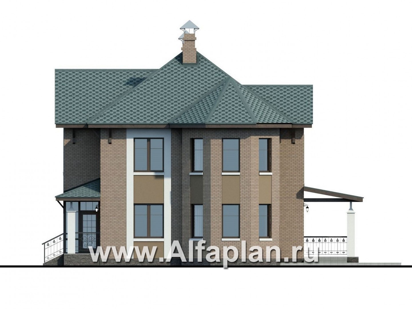 Проекты домов Альфаплан - «Магнит» - коттедж с террасами и постирочной - изображение фасада №2