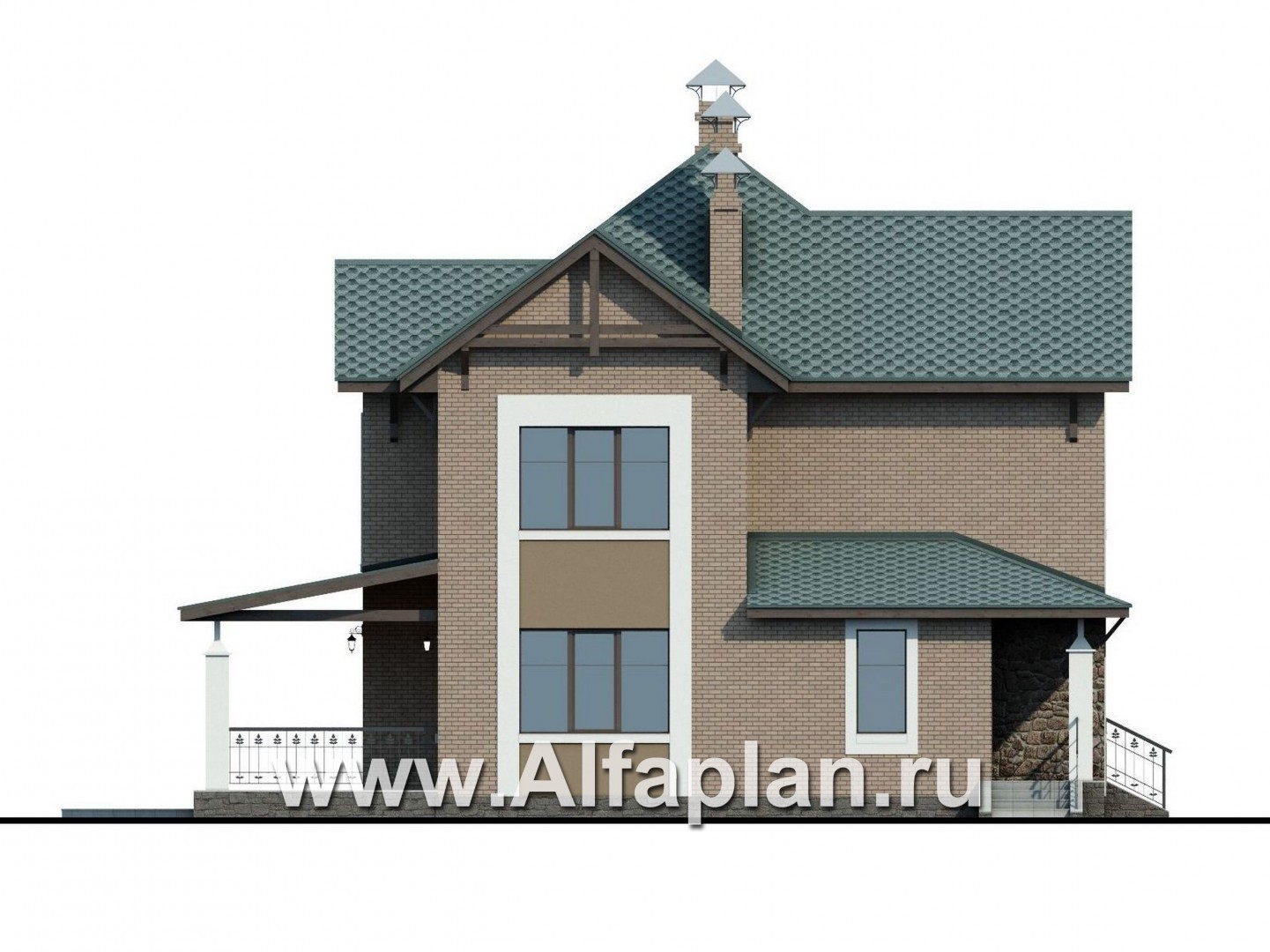 Проекты домов Альфаплан - «Магнит» - коттедж с террасами и постирочной - изображение фасада №3