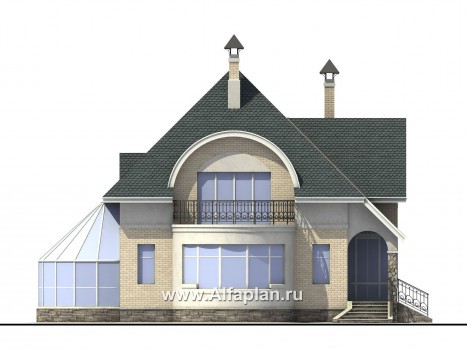Проекты домов Альфаплан - «Новелла» - архитектурная планировка с полукруглым зимним садом - превью фасада №1