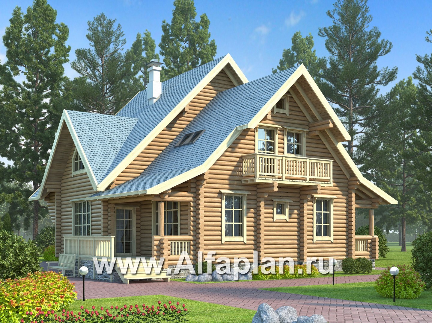 Проекты домов Альфаплан - Традиционный деревянный загородный дом - основное изображение