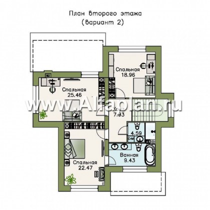 «Северная корона» - проект двухэтажного коттеджа из газобетона, с террасой, план  дома с кабинетом на 1 эт, в стиле модерн - превью план дома