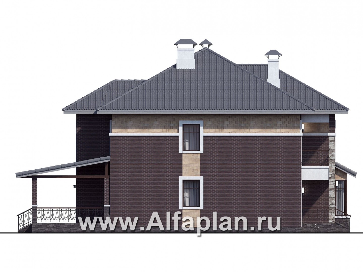 Проекты домов Альфаплан - «Висла» — особняк с двусветной столовой - изображение фасада №3