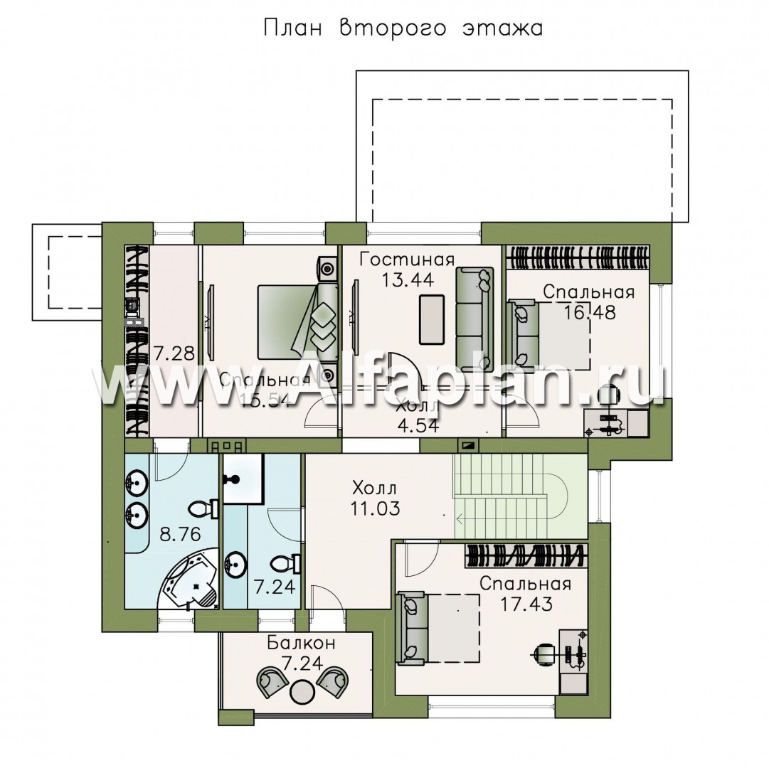 Проекты домов Альфаплан - «Мотив» - стильный двухэтажный коттедж с верандой - изображение плана проекта №3