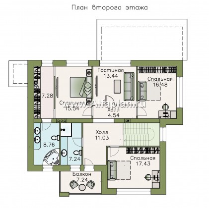 «Мотив» - проект двухэтажного дома, масетр спальня, с террасой, в стиле Райта - превью план дома