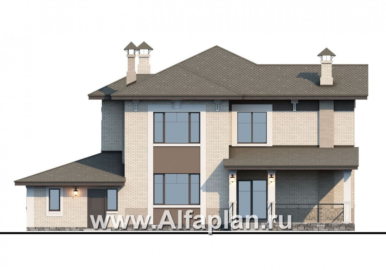 Проекты домов Альфаплан - «Северная корона» - двуxэтажный коттедж с элементами стиля модерн - изображение фасада №4