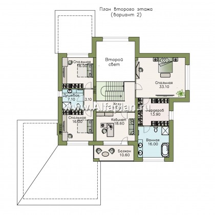 Проекты домов Альфаплан - «Висла» — особняк с двусветной столовой и гаражом на два автомобиля - превью плана проекта №3