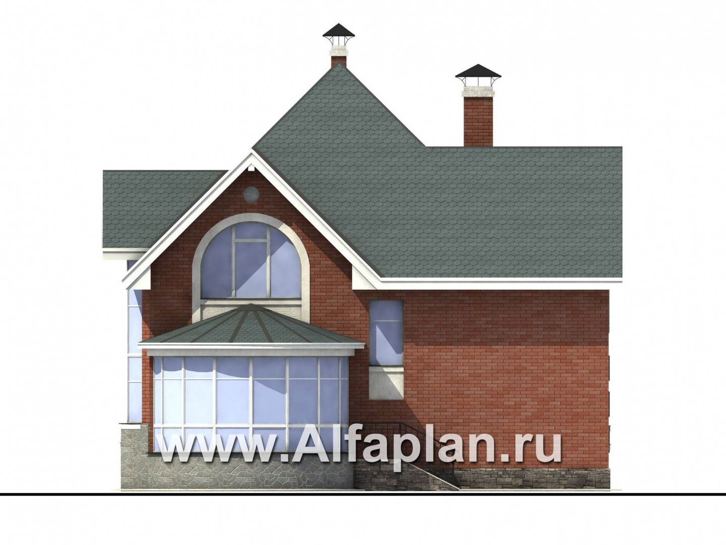 Проекты домов Альфаплан - «Романтика» - проект загородного дома с полукруглой верандой - изображение фасада №4