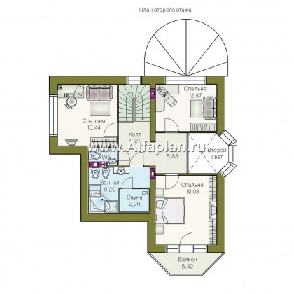 Проекты домов Альфаплан - «Романтика» - проект загородного дома с полукруглой верандой - превью плана проекта №2