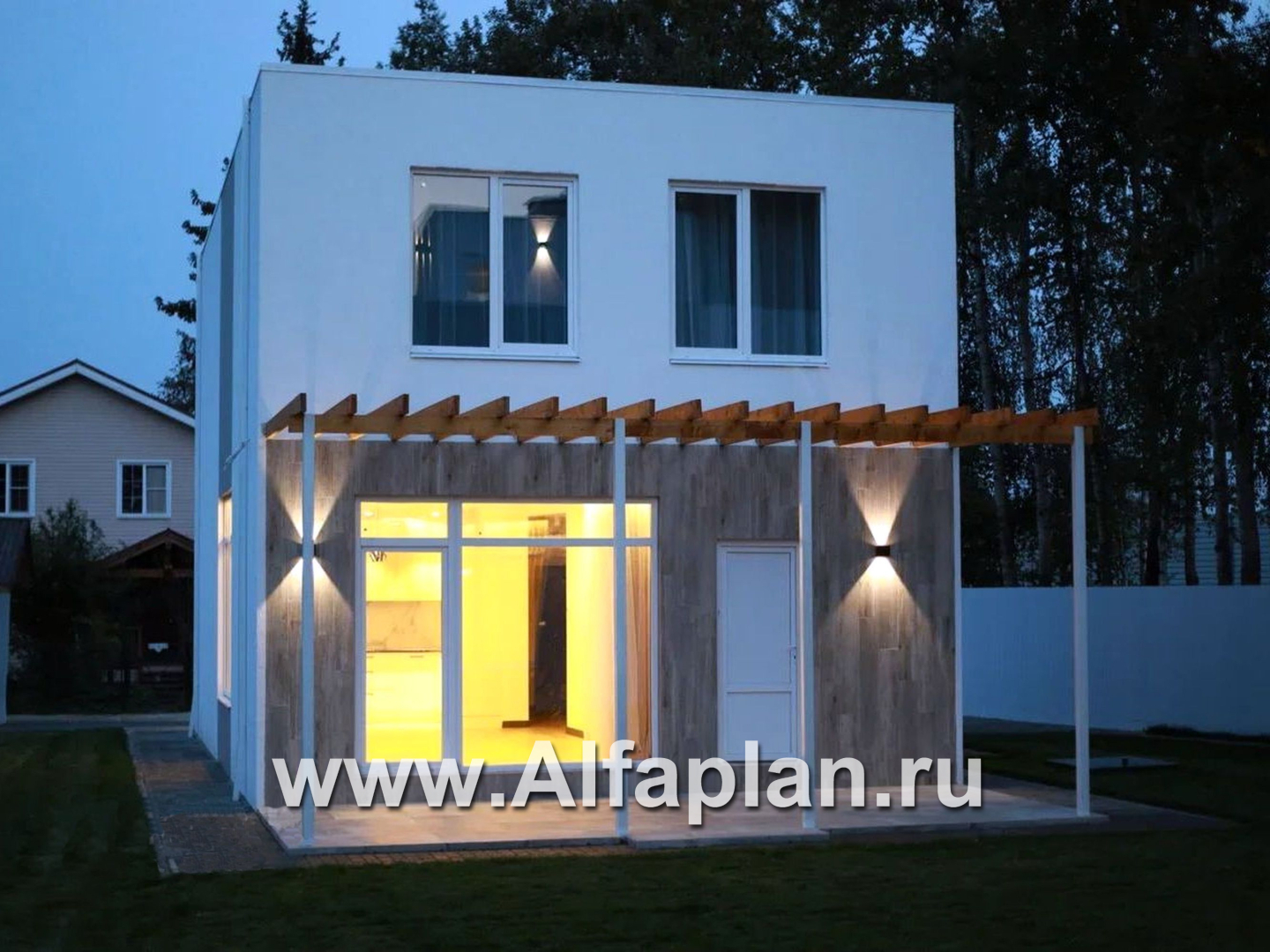 «Арс» - проект двухэтажного дома с плоской кровлей, в стиле хай-тек, для узкого участка - дизайн дома №10